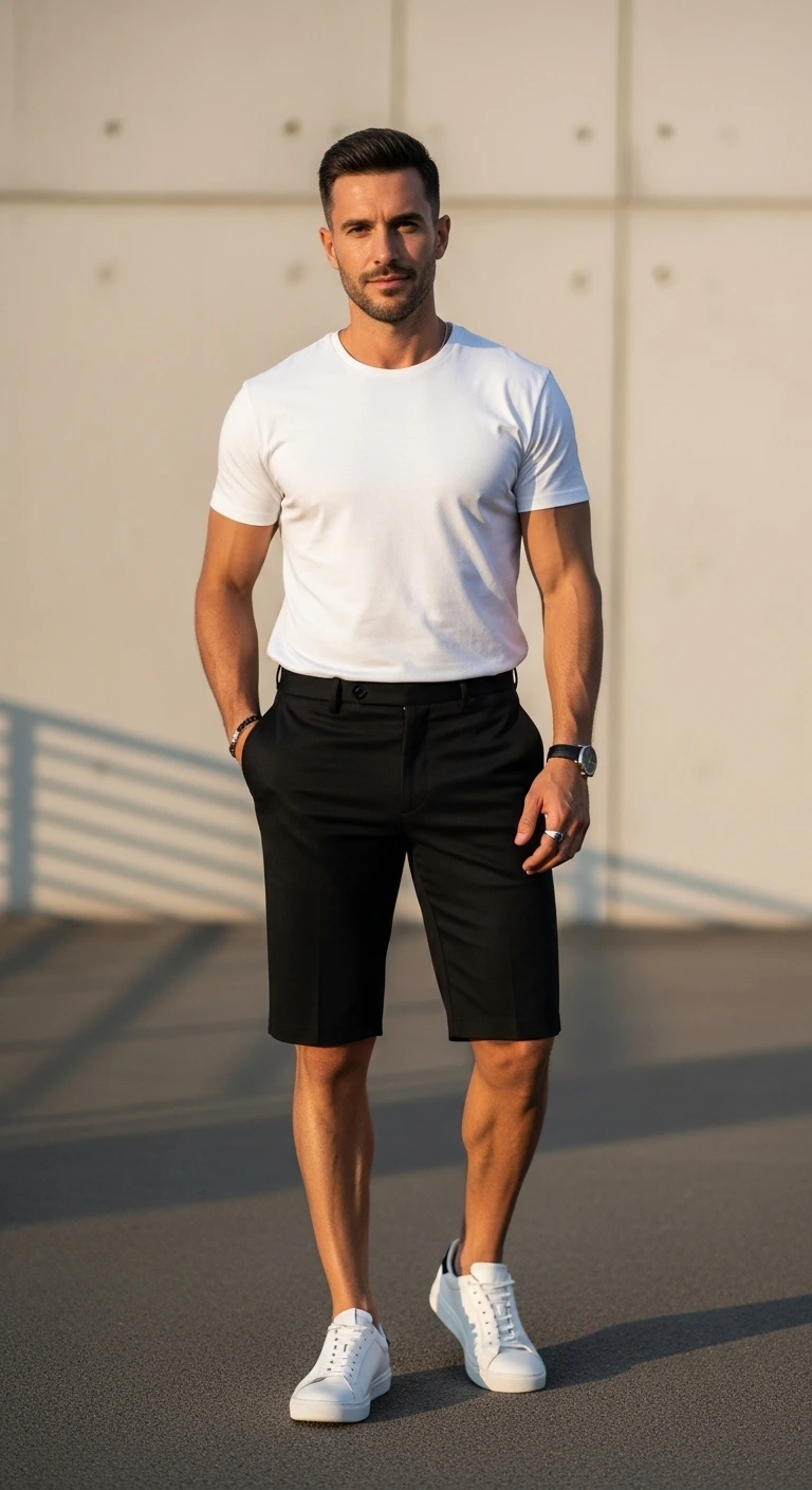 12 Black Shorts Outfits for Effortless Style 4 Clean White Tee