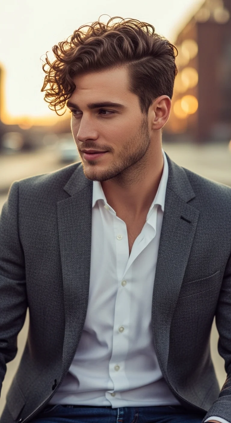 Flow Hairstyle for Men: 10 Ideas That Feels Fresh & Modern 8 Curly Flow With a Defined Side Part