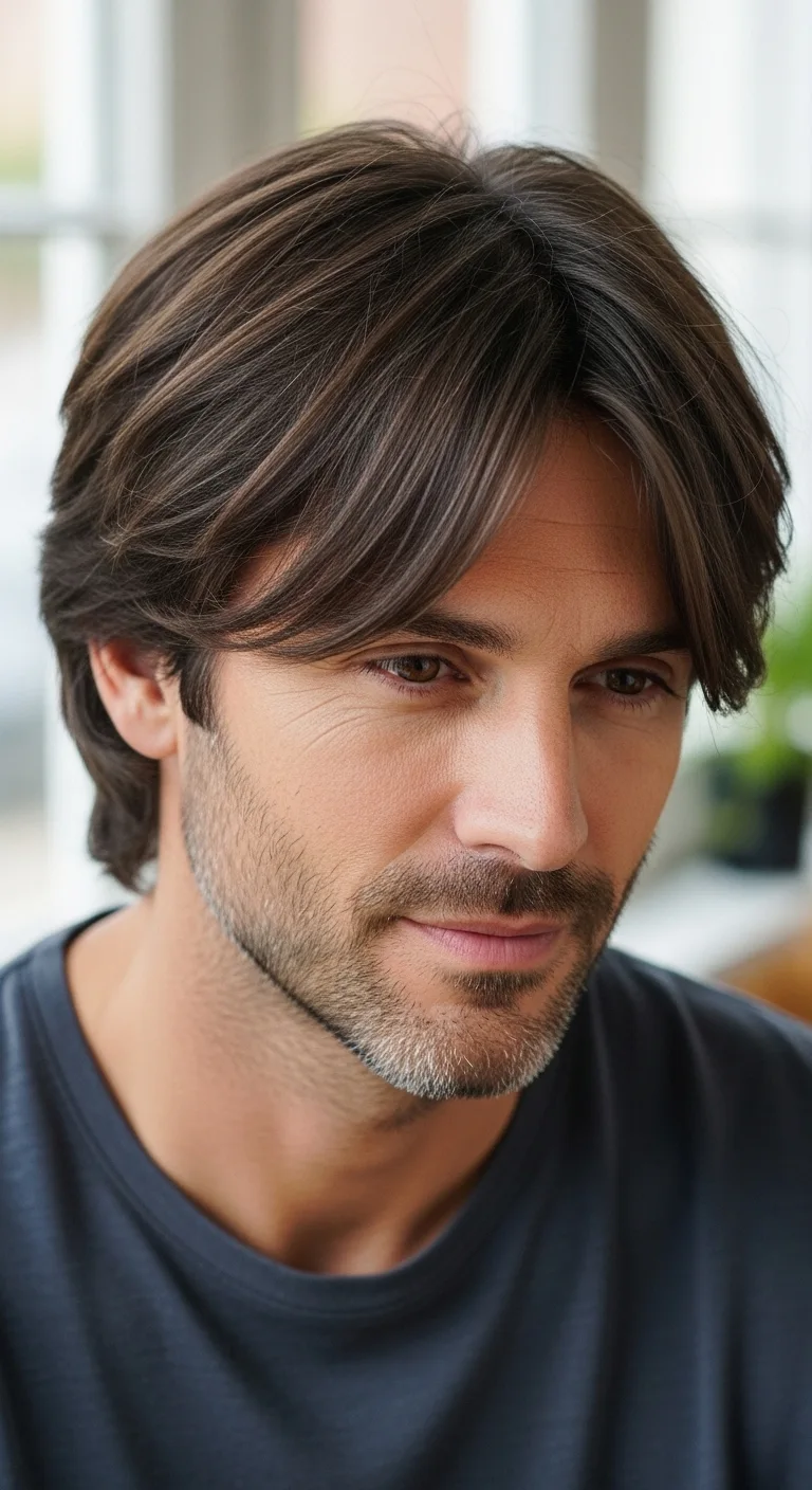 8 Medium Length Hairstyles for Men Ideas That Turn Heads 11 Layered Mid-Length Cut With Curtain Bangs