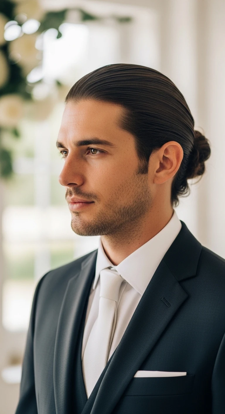 10 Wedding Hairstyles for Men: Viral Ideas You’ll Love 11 Long, Tied-Back Look