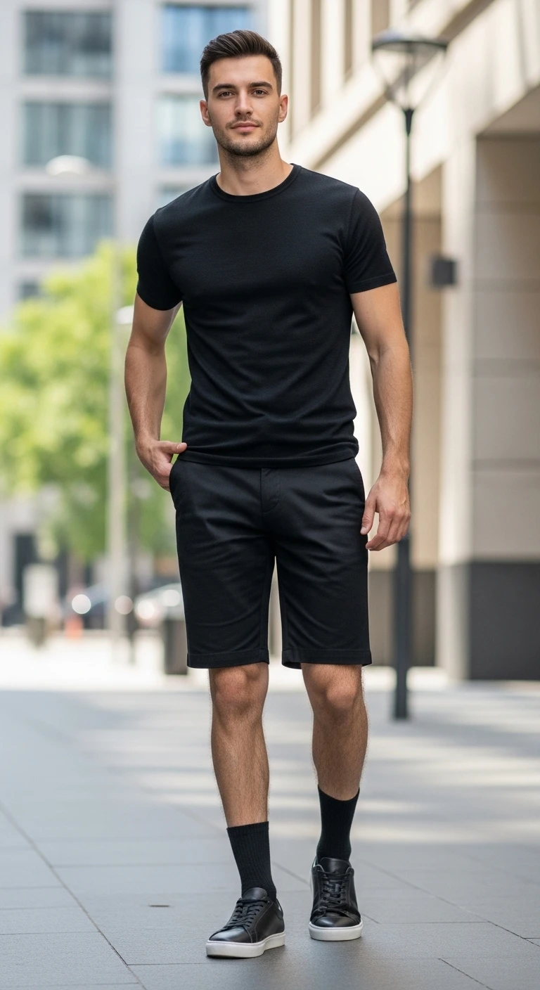12 Black Shorts Outfits for Effortless Style 5 Monochrome Street Minimalist