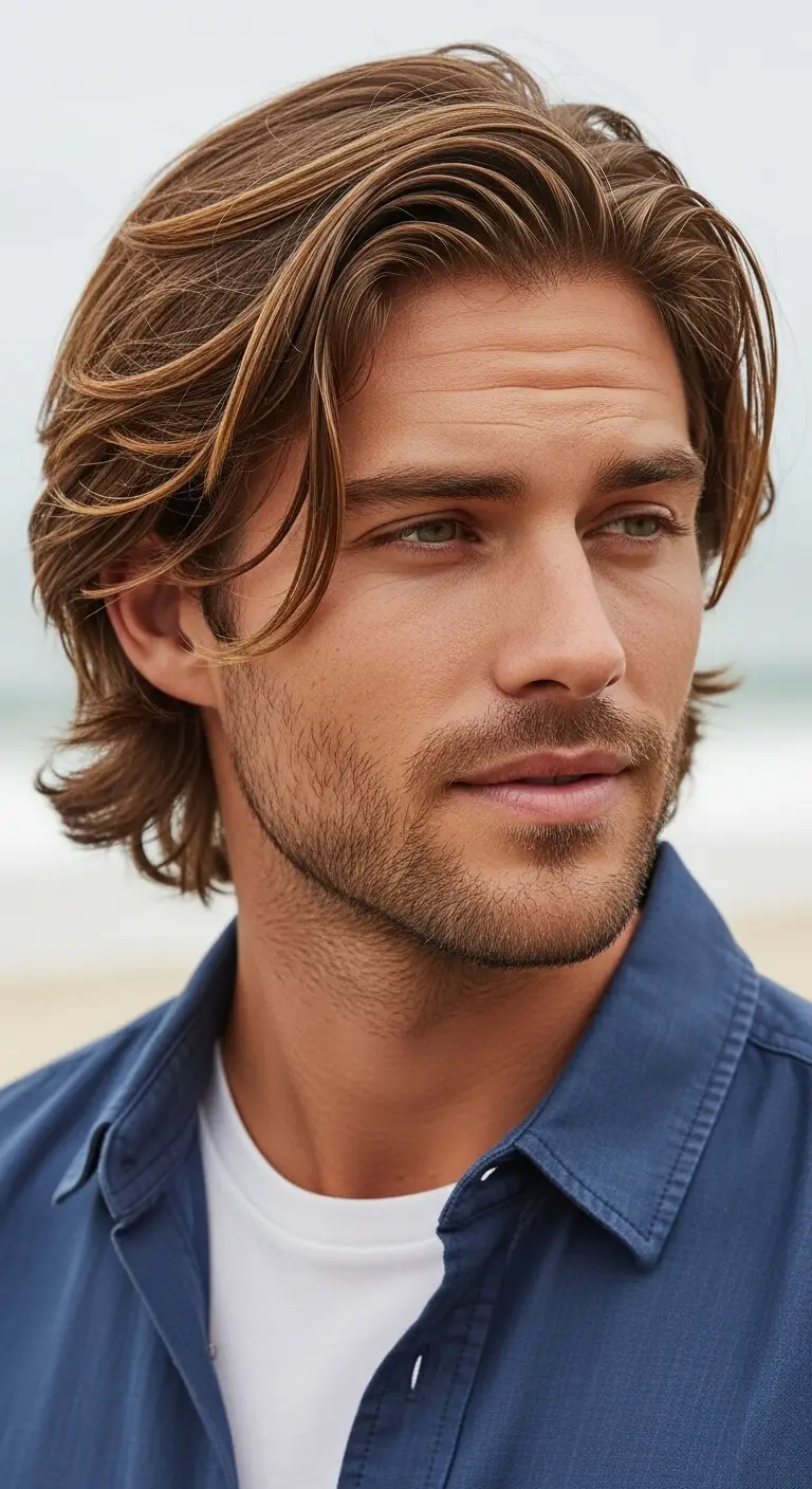 Master 10 Groomed Long Hair Hairstyles Ideas for Men 7 Shoulder-Length Layers With Subtle Waves