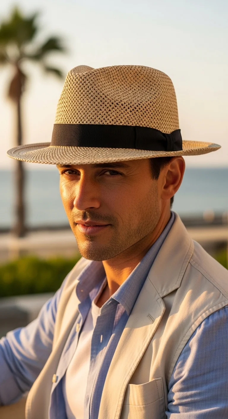 Men’s Summer Hats: 11 Stylish Options for Sunny Days 15 Straw Trilby Hybrid: Formal Meets Beach-Ready