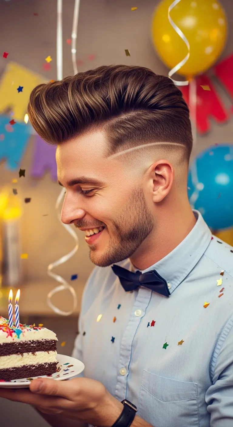 12 Birthday Hairstyle Ideas for Men to Level Up 14 Textured Pompadour With Skin Fade