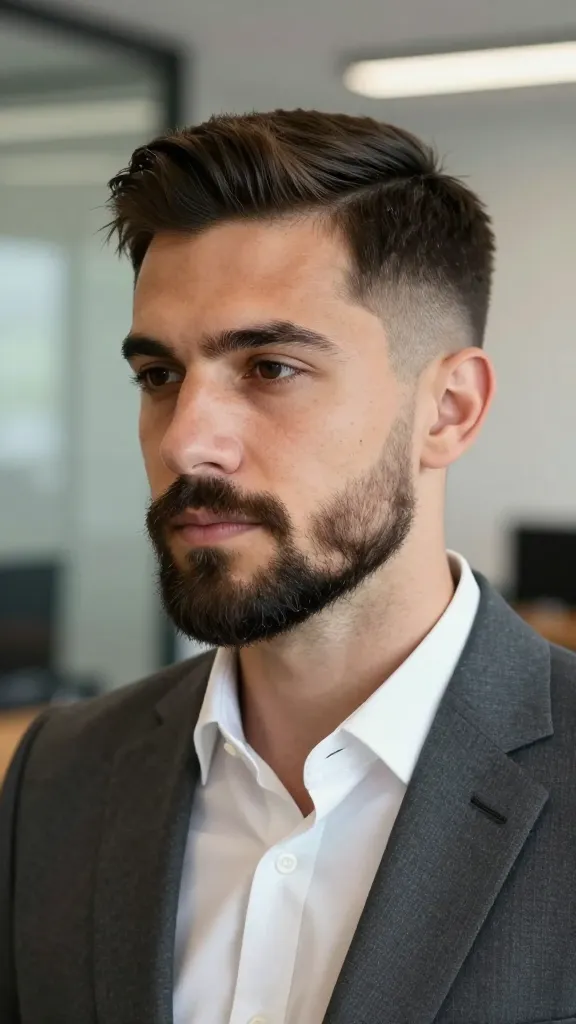 7 Short Hair with Beard Styles for Men That Look Sharp 8 Side-Part Crop + Corporate Beard