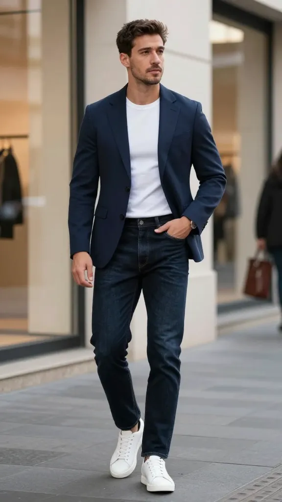 Upgrade Your Style: 10 Blazer Outfits for Men Ideas 3 Casual Tee + Blazer Combo That Never Fails