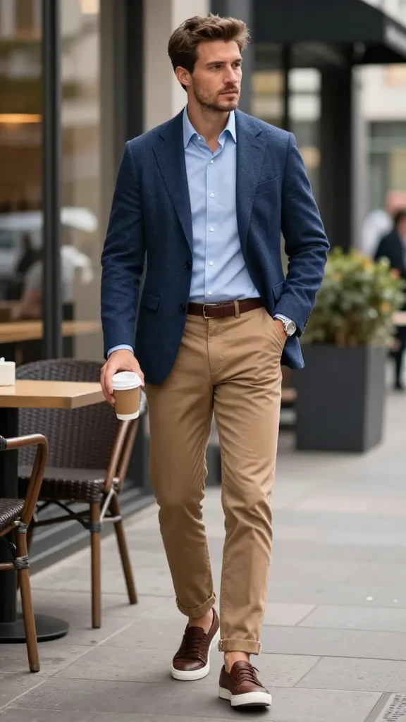 Upgrade Your Style: 10 Blazer Outfits for Men Ideas 4 Smart-Casual Mastery: Oxford Shirt, Blazer, and Chinos