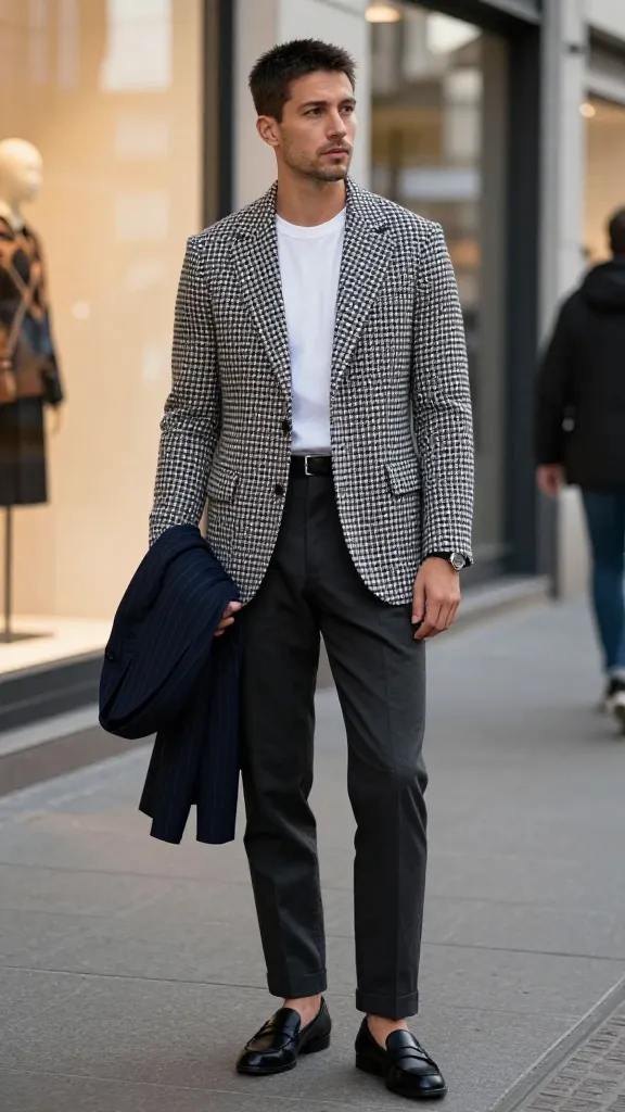 Upgrade Your Style: 10 Blazer Outfits for Men Ideas 11 Pattern Play: Checks, Houndstooth, and Subtle Stripes