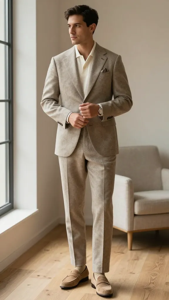 7 Men's Engagement Outfit Ideas for a Sharp Look 7 Textured Neutrals Combo