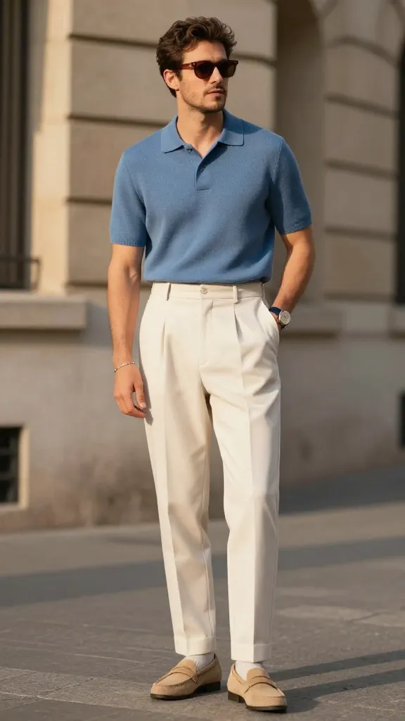 8 Stylish Semi-Formal Outfit Looks for Any Occasion 7 Short-Sleeve Knit Polo and Pleated Trousers