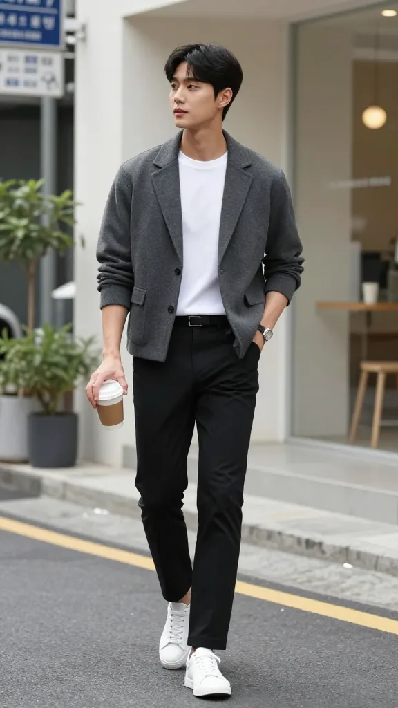 Upgrade Your Style with 12 Korean Smart Casual Men Ideas 4 Soft-Shoulder Blazer With a Tee