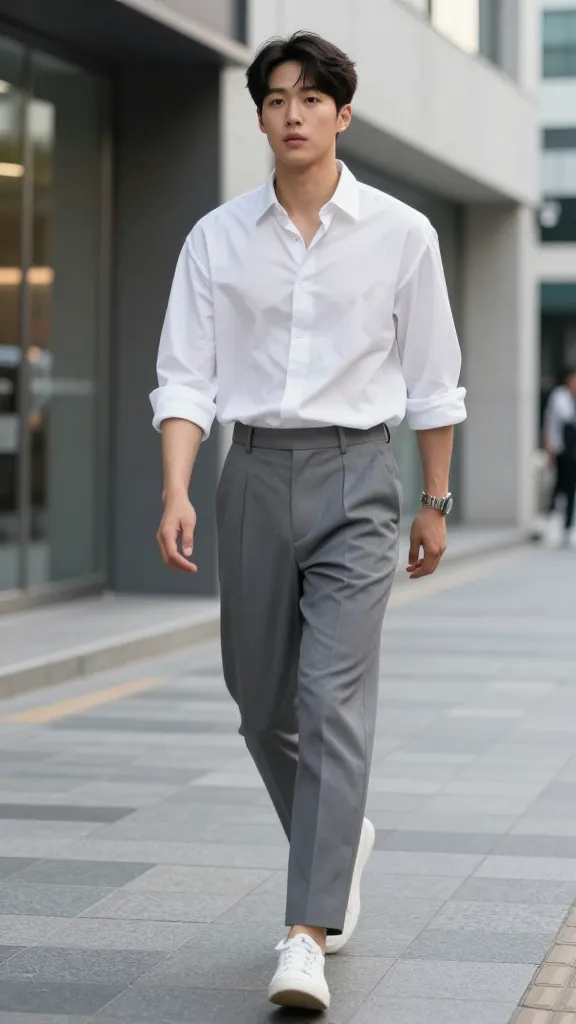 Upgrade Your Style with 12 Korean Smart Casual Men Ideas 12 Relaxed Oxford and Pleated Trouser Combo