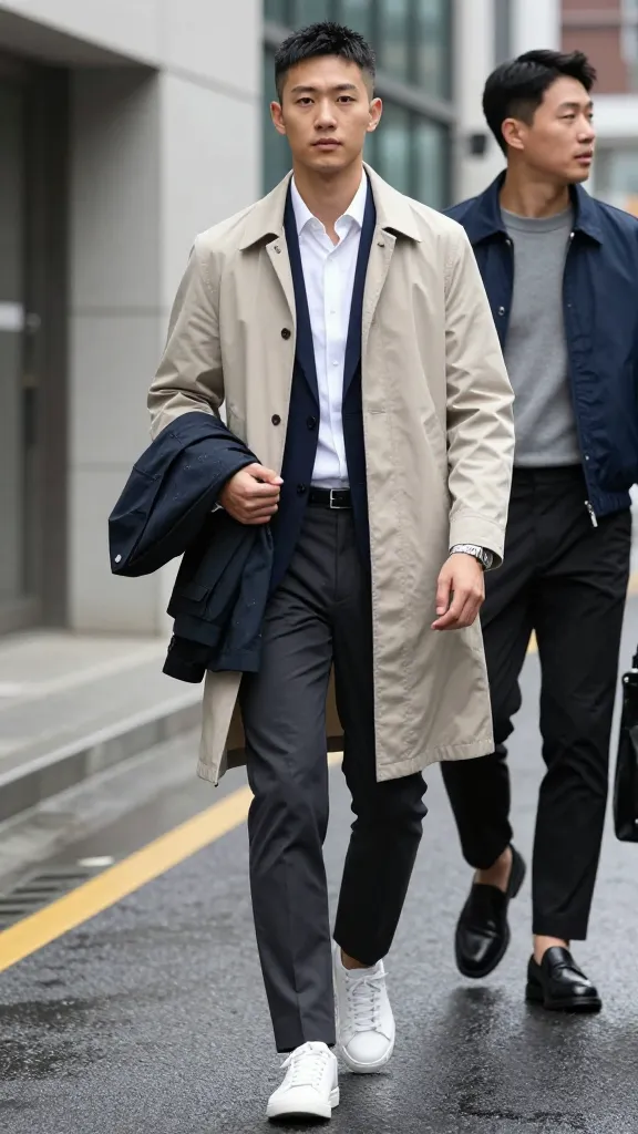 Upgrade Your Style with 12 Korean Smart Casual Men Ideas 13 Minimal Outerwear: Mac Coats and Short Harringtons