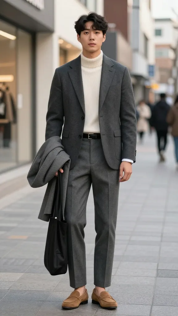Upgrade Your Style with 12 Korean Smart Casual Men Ideas 15 Texture Play: Ribbed Knits, Suede, and Crisp Poplin
