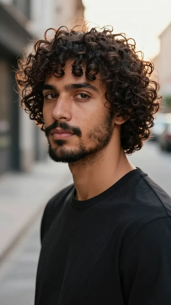 Viral 11 Flow Haircut with Beard Ideas for Men Today 8 Curly Flow With a Tapered Beard and Mustache