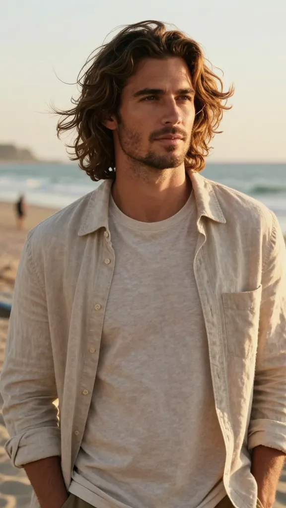 9 Flow Haircut for Men Ideas Guys Are Stealing This Year 5 Beach-Wave Flow With Sun-Kissed Ends