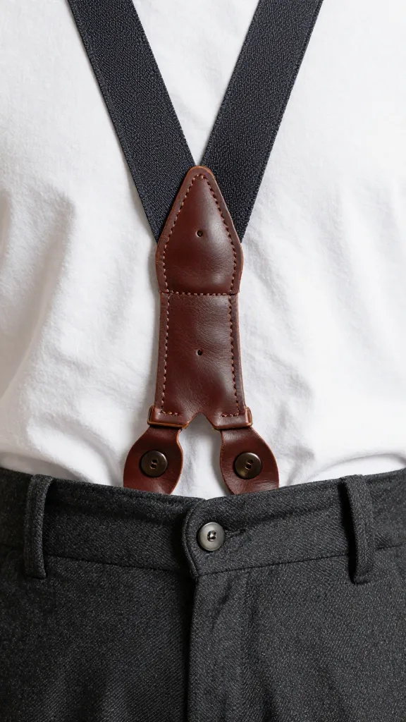 Bold Suspenders Vintage Vs Modern Style 3 closeup of leather button-tab suspenders on wool trousers