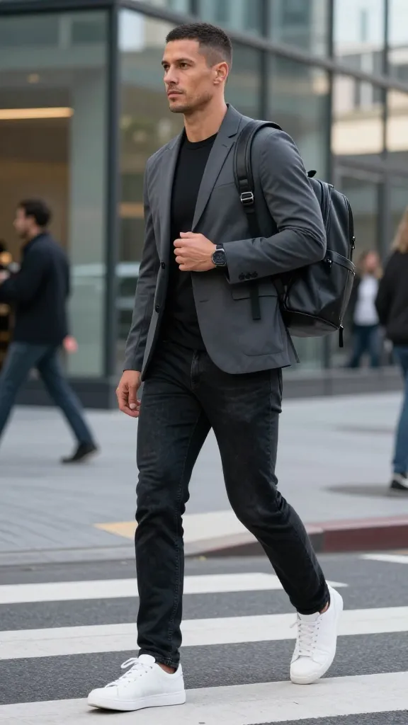 Viral 10 Jeans with Blazer Outfit Ideas for Men 12 Sporty Blazer + Black or Rinse-Wash Jeans