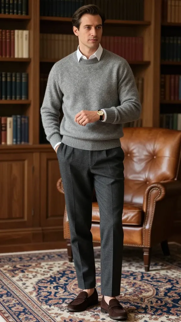 8 Old Money Outfit Men Ideas That Look Effortlessly Rich 7 Cashmere Crewneck Over A Button-Down