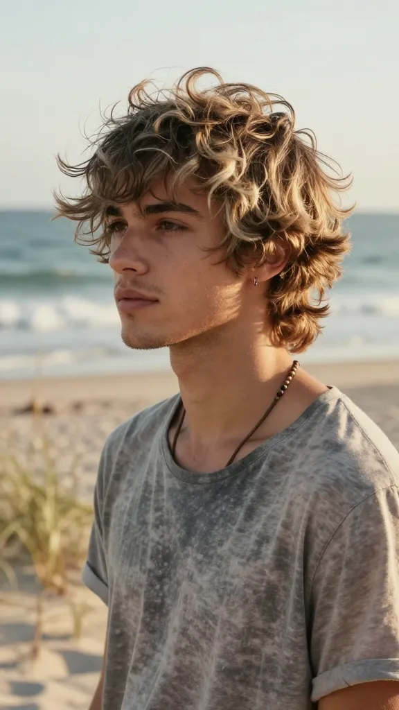 11 Wolf Cut Hairstyles for Men Viral Ideas to Try Now 10 Wavy Wolf With Sea-Salt Swagger