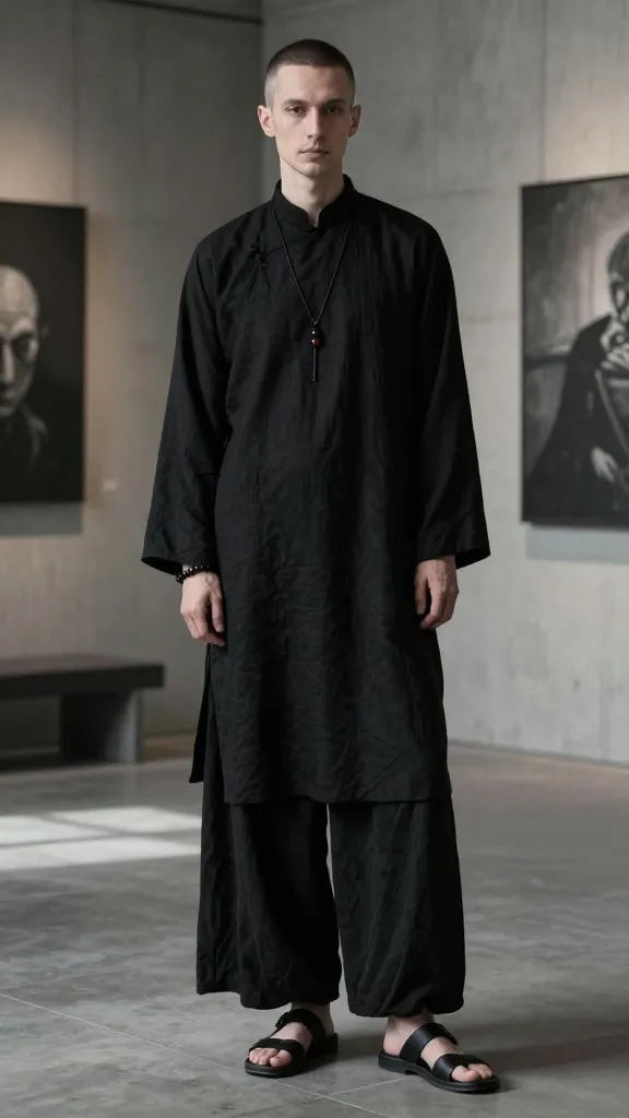 10 Gothic Outfits for Men: Viral Ideas to Own the Night 8 Monastic Minimalism: Monk-Core In Matte Black