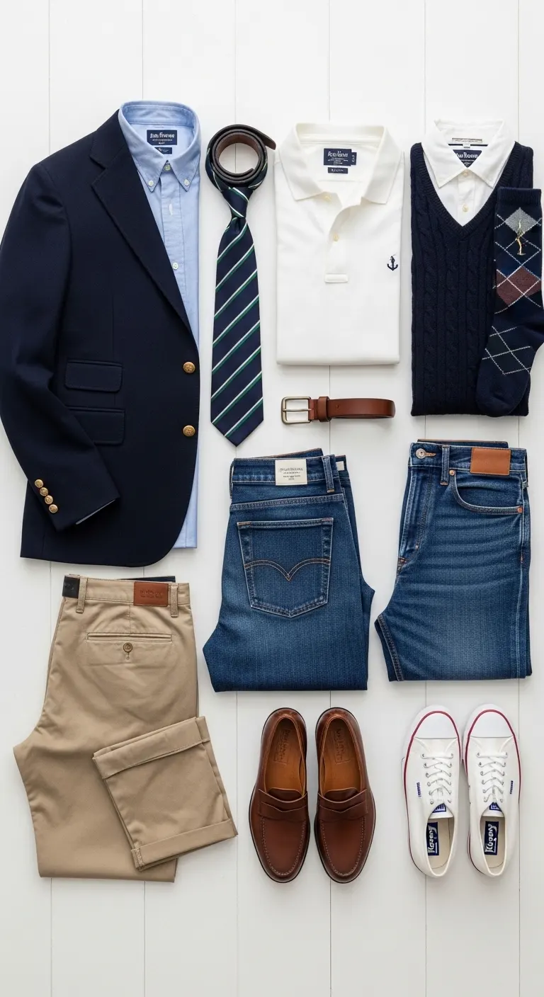 Preppy Outfits for Men: 9 Ideas That Look Effortlessly Sharp 3 Essential Wardrobe Staples for Building Preppy Outfits for Men