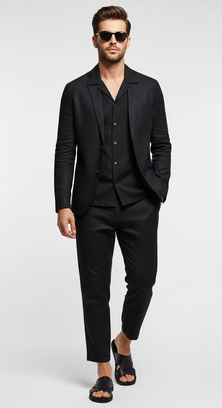 Men in Black Outfit: 12 Stylish Ideas for a Bold Look 15 All Black Summer Lightweight Linen Fit