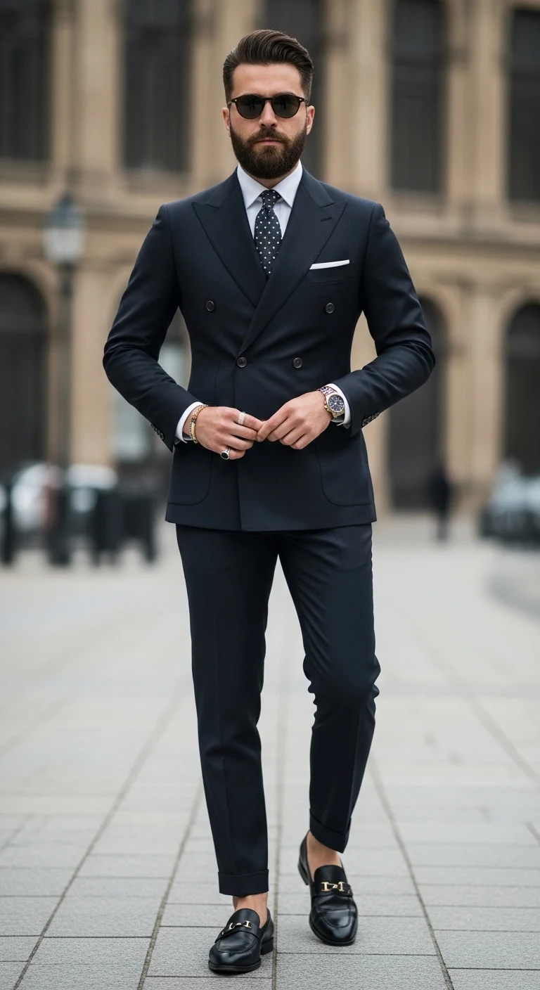 13 Men in Suits Looks That Always Impress 9 Double-Breasted Suit for Bold Presence