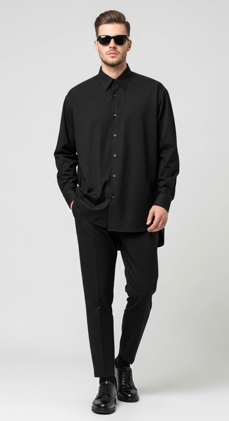 Men in Black Outfit: 12 Stylish Ideas for a Bold Look 9 Oversized Black Shirt Relaxed Fit Style