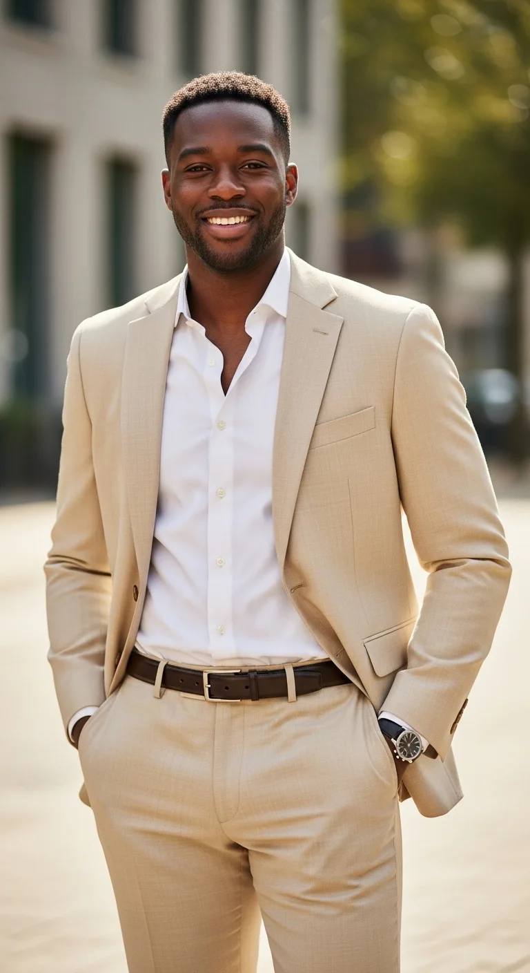 7 Wedding Guest Outfits Black Men: Sharply Styled 6 The Pale Pearl: Cream Suit for Effortless Elevation