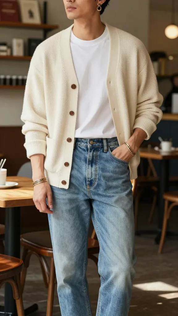 12 Men Ear Piercing: The Look book You Need Now 10 Vintage-Inspired Cardigan + Curated Earrings