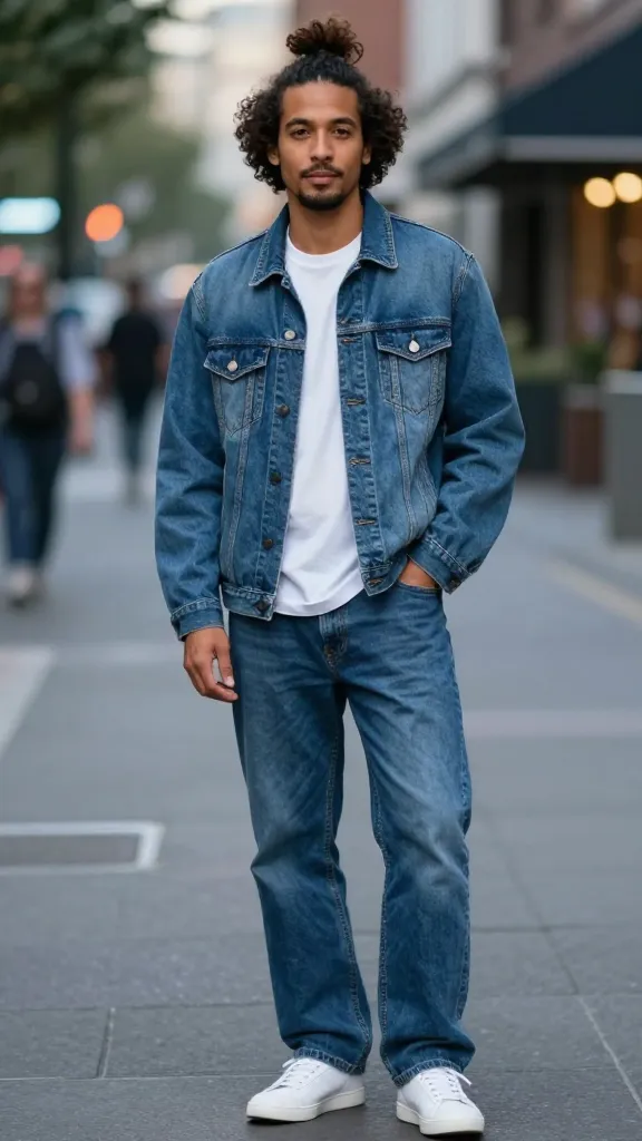 Men Haircut Curly Hair: Top 10 Styles for Big Curls 3 The Modern Messy Topknot & Chilled Jeans Combo