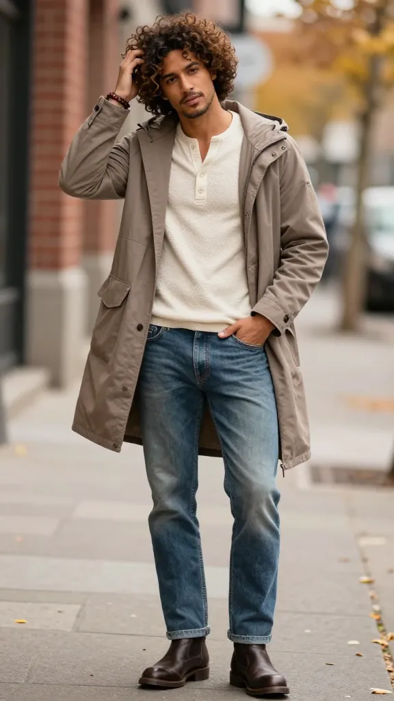 Men Haircut Curly Hair: Top 10 Styles for Big Curls 8 Curly Messy Waves with Textured Outerwear
