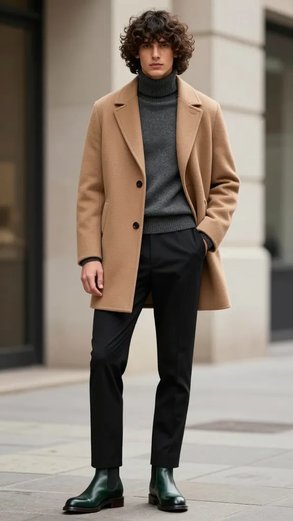 Men Haircut Curly Hair: Top 10 Styles for Big Curls 12 Curly Curtain Bangs with Tailored Short Coat