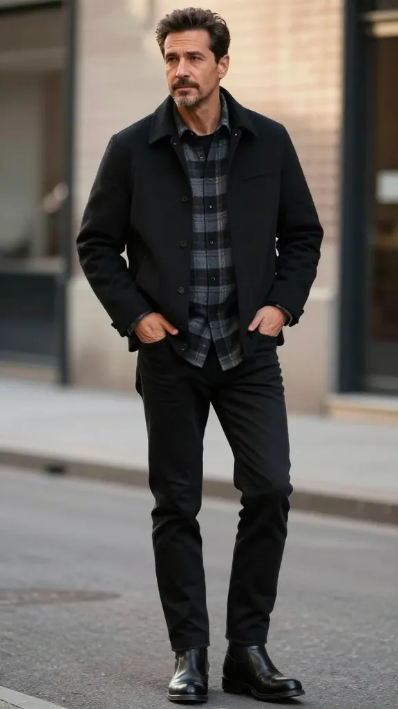 Men 50th Birthday Looks Worth Celebrating 8 Weekend Rugged Refined: Flannel Shirt + All-Black Basis