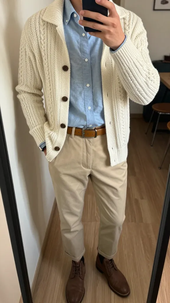 Want to Look 10 Years Younger? Try These Men 60s Fashion Tips 10 Cable-Knit Cardigan and Chinos