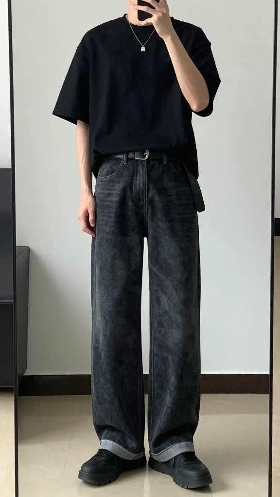 Streetwear Men Style: 7 Fresh, Wearable Outfits That Turn Heads 3 Urban Graduate: Minimalist Monochrome Tee + Wide Jeans Combo