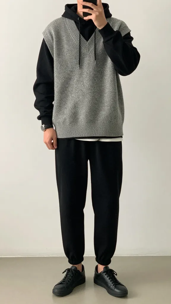 Streetwear Men Style: 7 Fresh, Wearable Outfits That Turn Heads 9 Soft Street: Knit Vest Over Hoodie With Jogger Hybrid