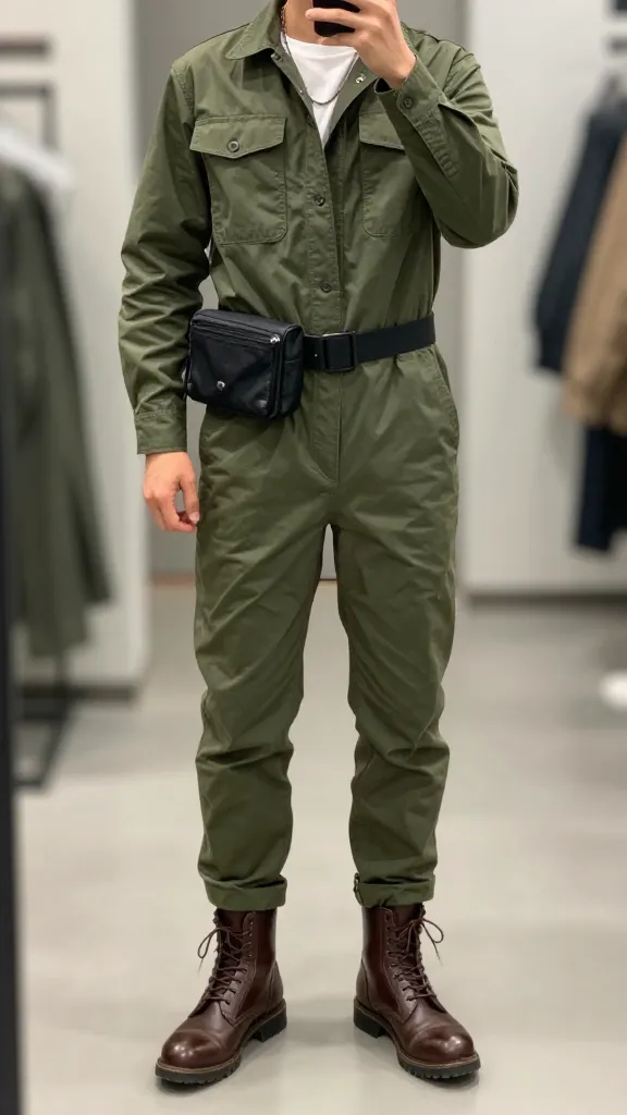 Military Style Outfits: 11 Bold Looks to Elevate Your Wardrobe 6 Tactical Olive Jumpsuit Twist With Rugged Boots