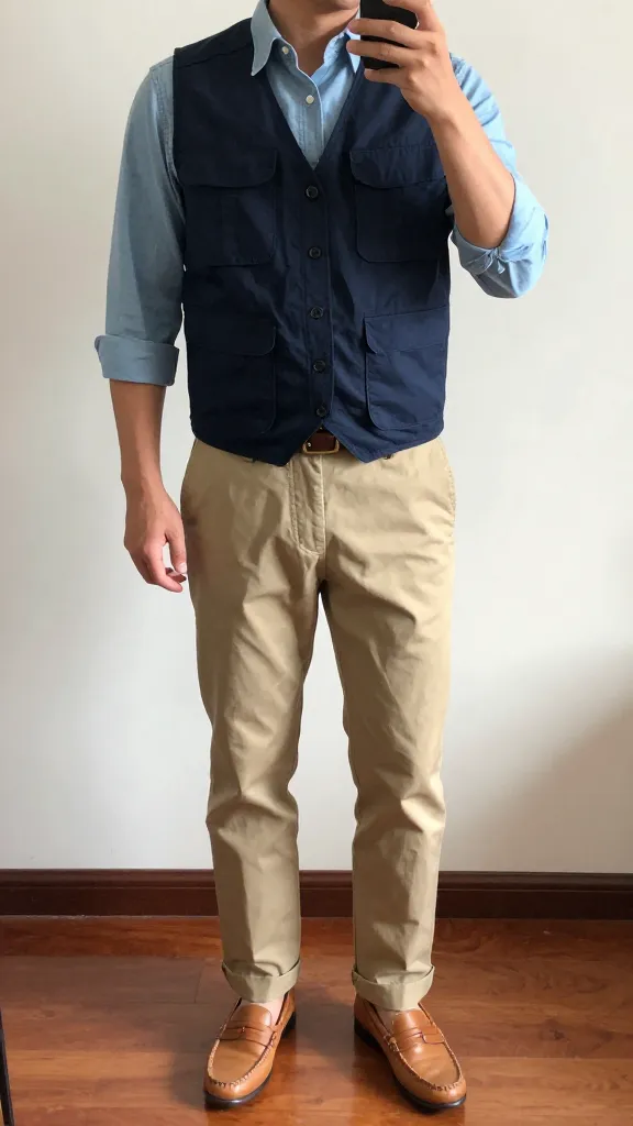 Military Style Outfits: 11 Bold Looks to Elevate Your Wardrobe 11 Navy Utility Vest Layered Over Crisp Shirt