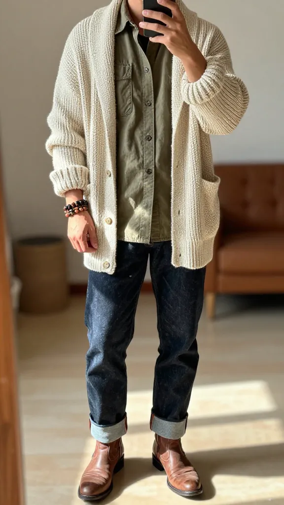 Bohemian Outfits Men: 10 Effortless Sunlit Style Finds 9 Layered Knit Oasis: Cozy Yet Carefree