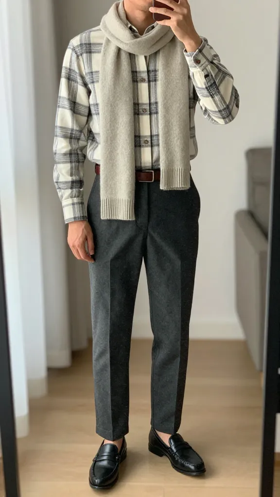 Men’s Fall Flannel Outfits: 9 Cozy, Bold & Street-Ready 6 Smart-Casual Flannel: Tailored Pants, Soft Plaid, and Polished Shoes