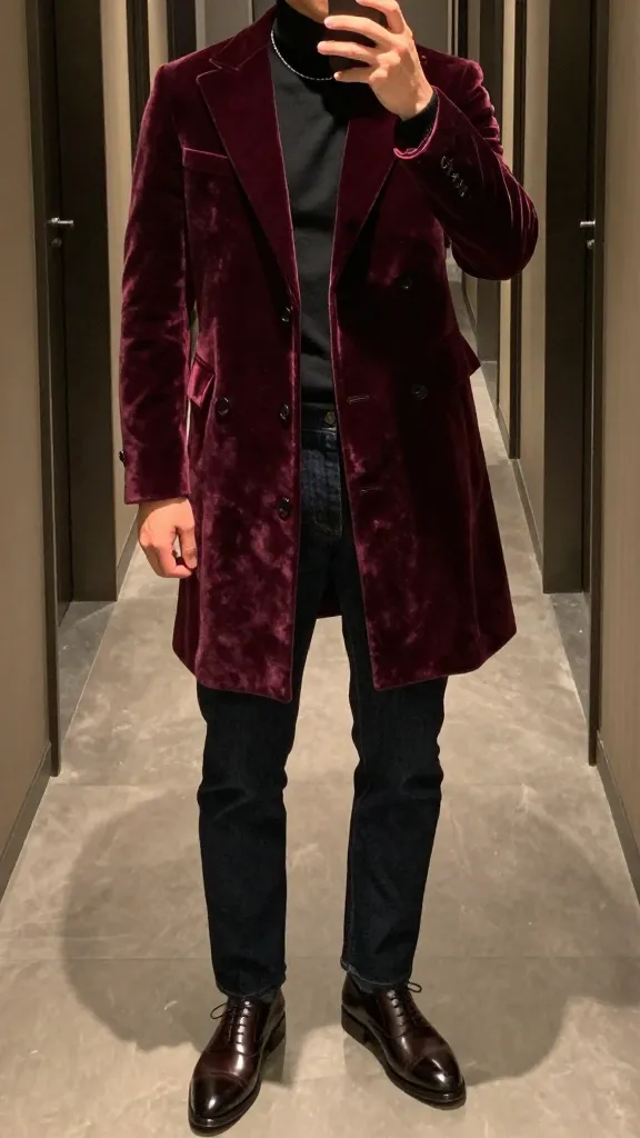 Fall Men’s Coats: 12 Top Picks for Chic Warmth 12 Velvet Touch Coat for Evening-Only Glam