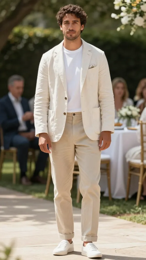 Men’s Summer Wedding Guest Attire: 8 Styles You’ll Actually Want to Wear 9 Linen-Cotton Blend Band-Candied Cool: Off-White Cardigan Over a Crisp Tee