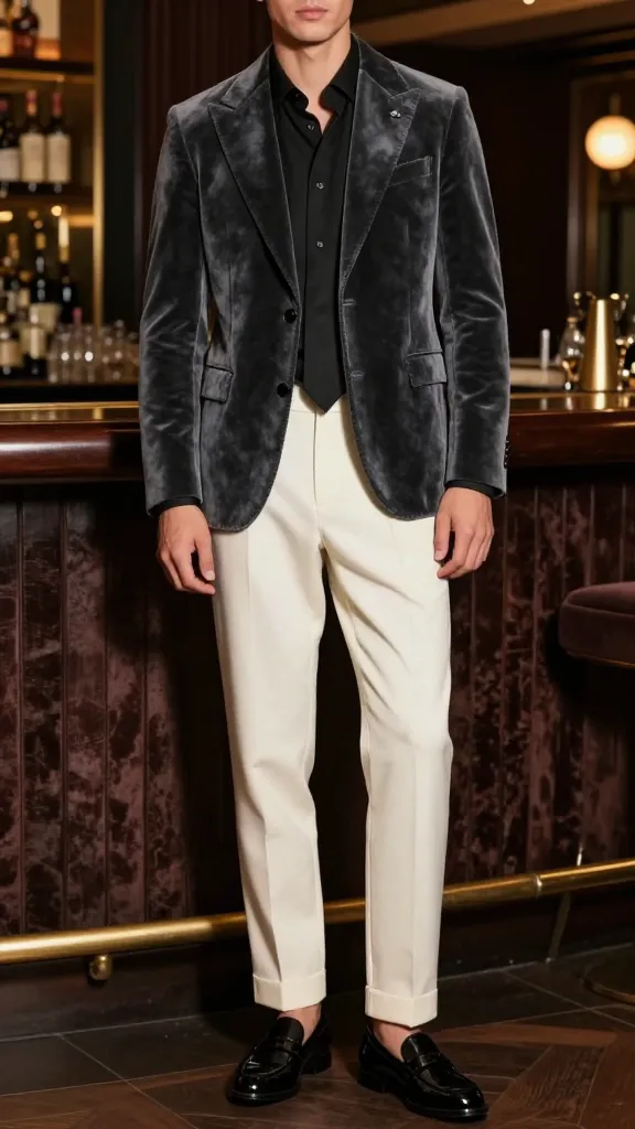 Men’s Summer Wedding Guest Attire: 8 Styles You’ll Actually Want to Wear 10 Charcoal Velvet Blazer With Cream Dress Pants: The After-Party Wingman