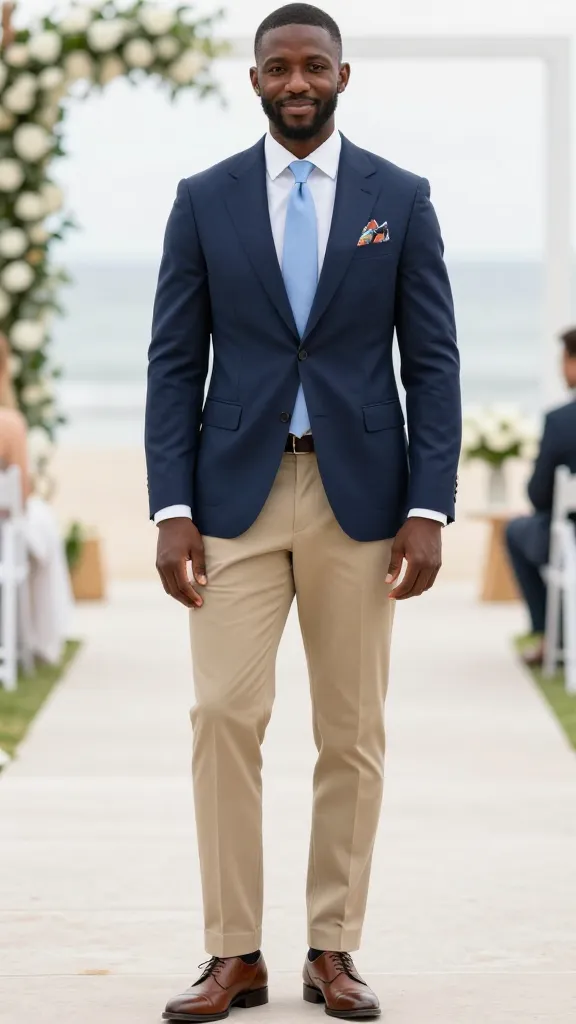 7 Wedding Guest Outfits Black Men: Sharply Styled 10 Bold Accents: Navy, White, and Color Pop