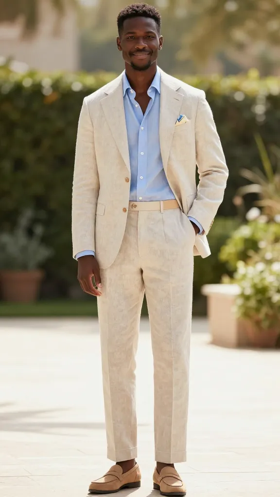 13 Wedding Attire Black Men: Sharp Guest Looks 5 Beige Linen Suit For Daytime Summer Weddings