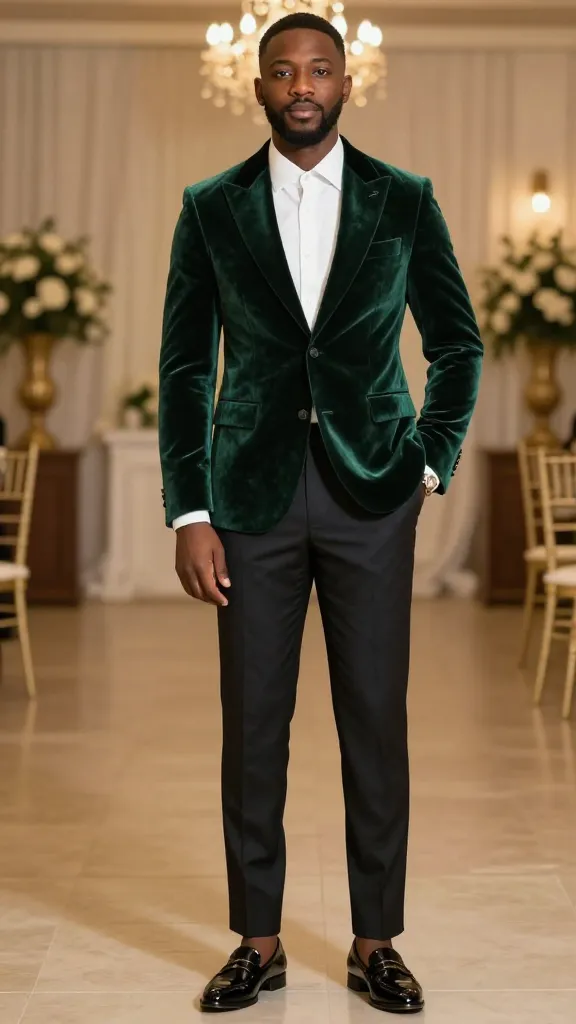 13 Wedding Attire Black Men: Sharp Guest Looks 8 Bold Velvet Blazer With Tailored Trousers