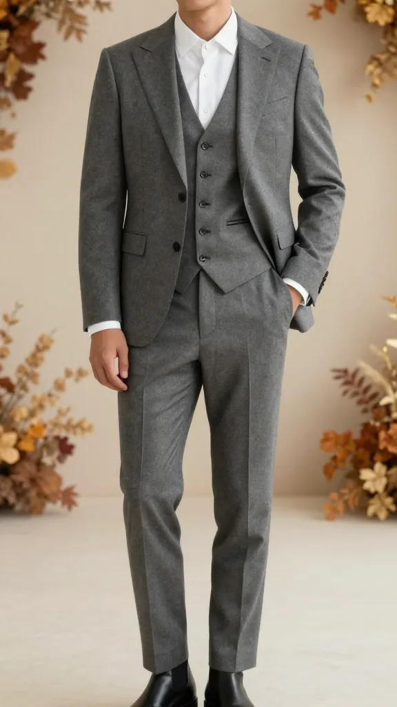 Semi-Formal Men’s Wedding Attires: 12 Sharp, Effortless Looks 14 Textured Gray Three-Piece Suit With Casual Edge