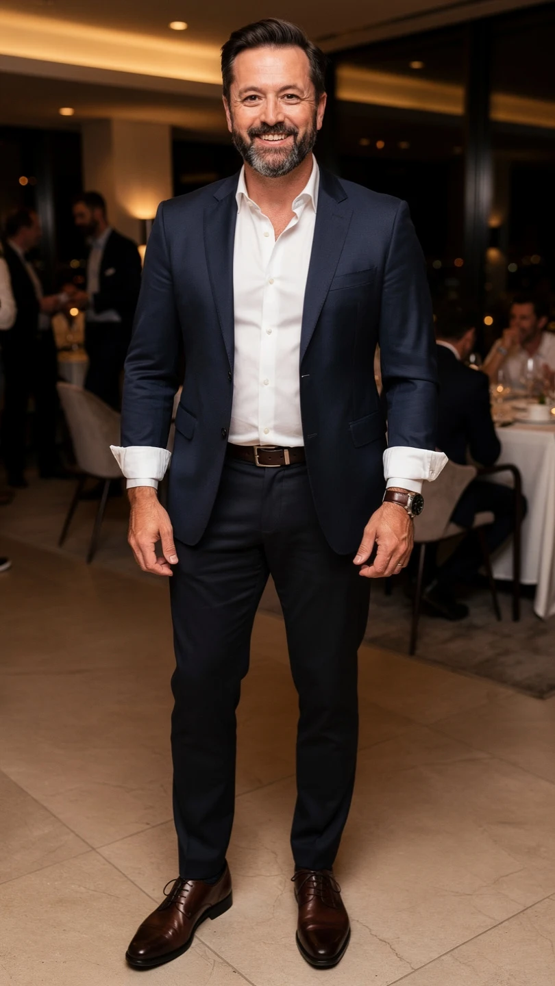 11 Men 40th Birthday Ideas: Style Wins Await 11 Business-Casual Boss Textured Blazer, Cashmere Crew, and Dark Denim